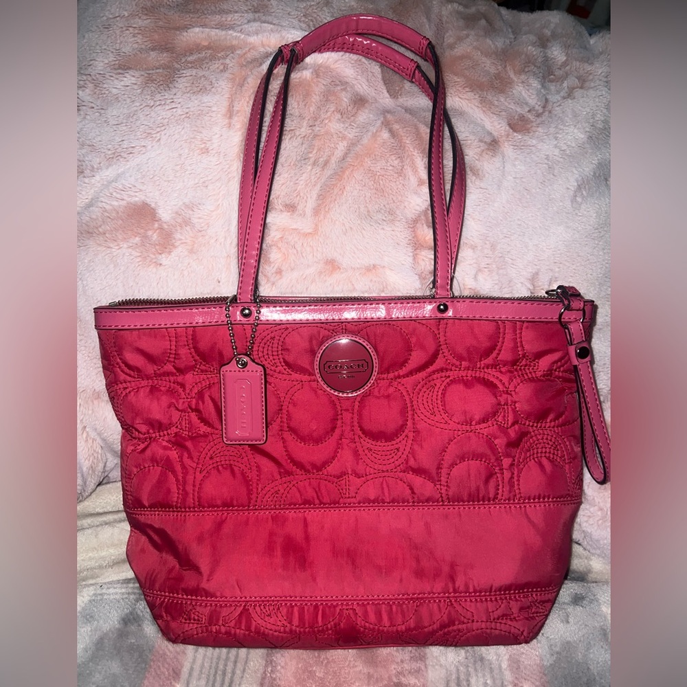 Coach Raspberry Hot Pink Quilted Signature Tote Y2k Vintage